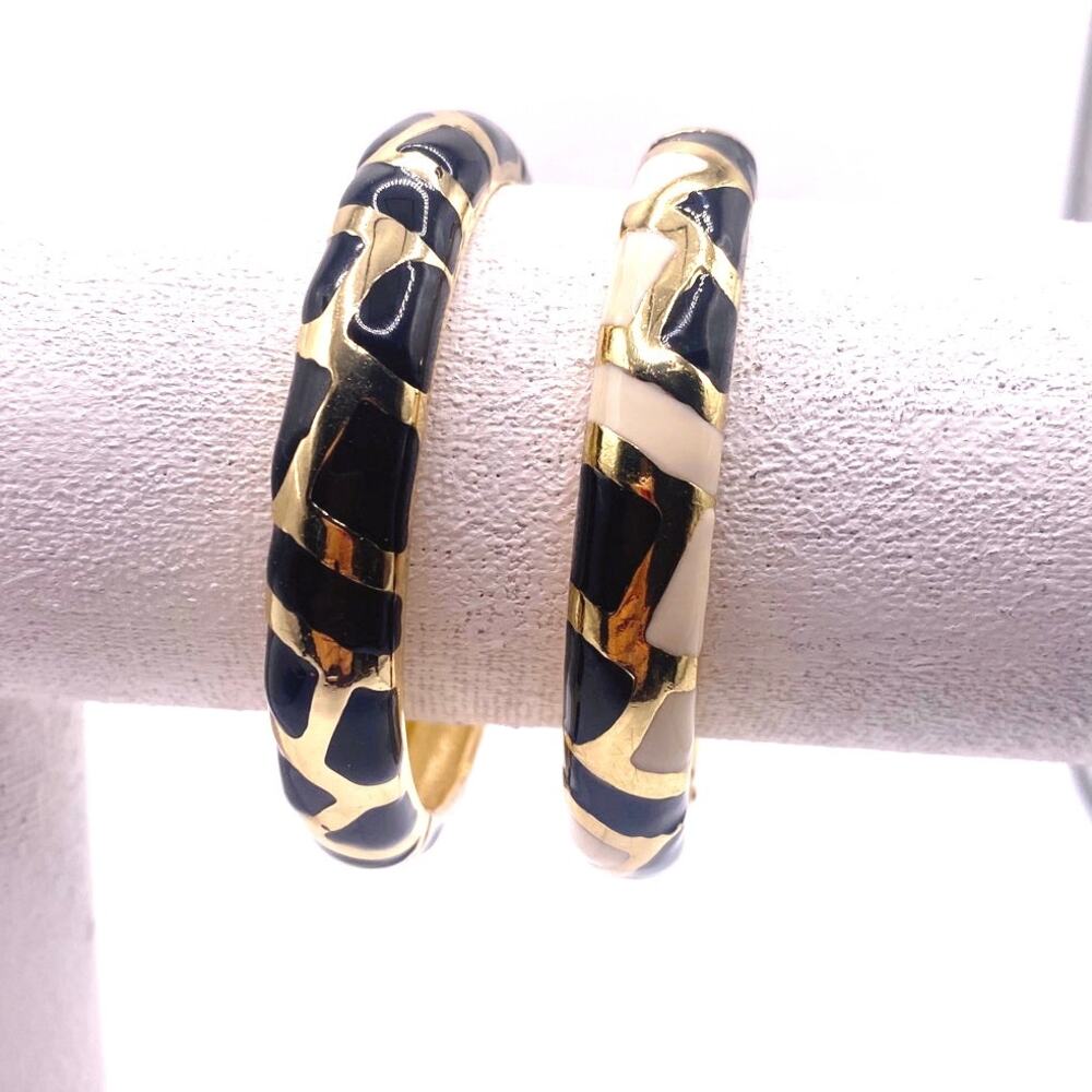 JTF Bangle Bracelet Set of Two Black and White Enamel Sise 7